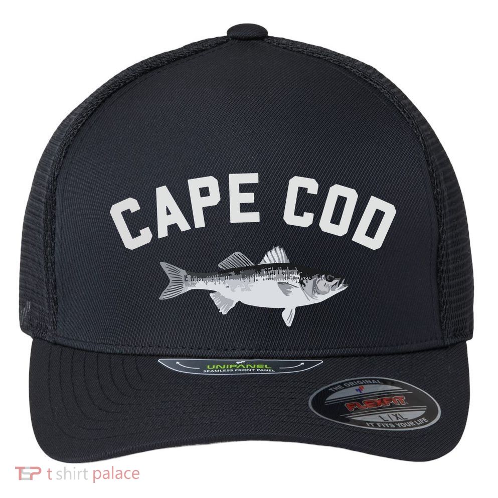 Cape Cod Striper Striped Bass Fun Fishing Flexfit Unipanel Trucker Cap
