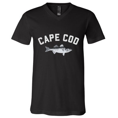 Cape Cod Striper Striped Bass Fun Fishing V-Neck T-Shirt