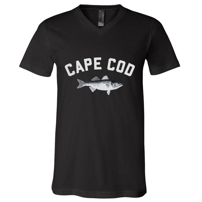 Cape Cod Striper Striped Bass Fun Fishing V-Neck T-Shirt