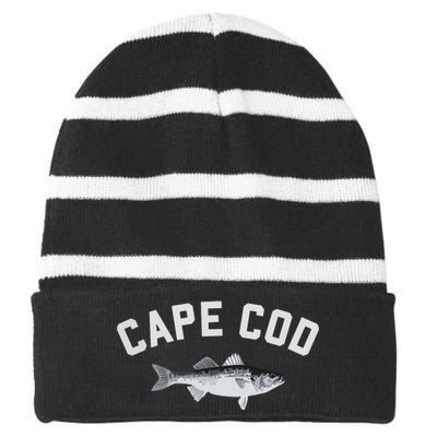 Cape Cod Striper Striped Bass Fun Fishing Striped Beanie with Solid Band