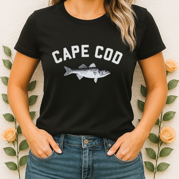 Cape Cod Striper Striped Bass Fun Fishing Womens T-Shirt