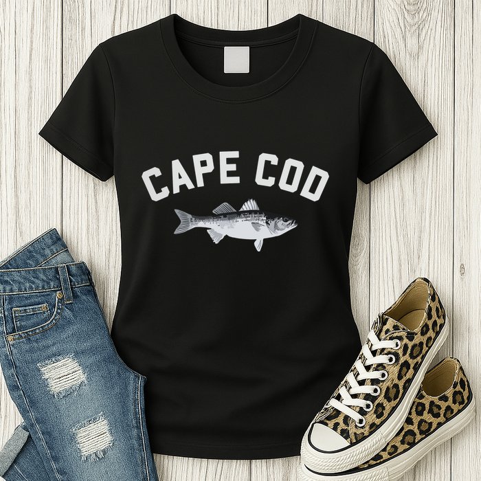 Cape Cod Striper Striped Bass Fun Fishing Womens T-Shirt