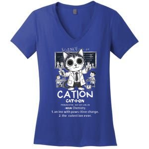 Cation Cute Science Cat Pawsitive Elet Chemistry Teacher Gift Women's V-Neck T-Shirt