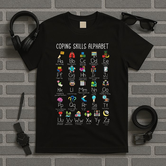 Counselor Coping Skills Alphabet Mental Health Awareness T-Shirt