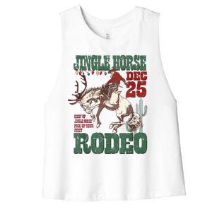 Cowboy Christmas Sweater Giddy Up Jingle Horse Pick Up Your Feet Women's Racerback Cropped Tank