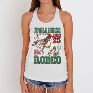 Cowboy Christmas Sweater Giddy Up Jingle Horse Pick Up Your Feet Women's Knotted Racerback Tank