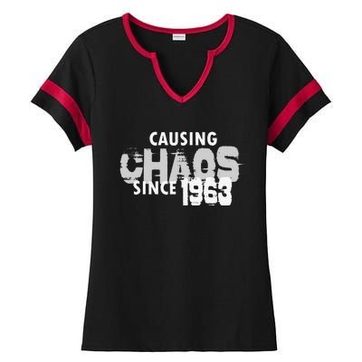 Causing Chaos Since 1963 Funny 56th Birthday Ladies Halftime Notch Neck Tee