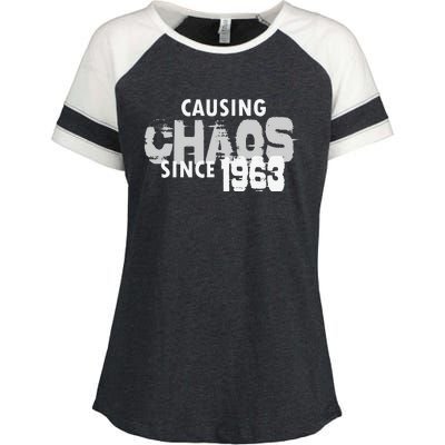 Causing Chaos Since 1963 Funny 56th Birthday Enza Ladies Jersey Colorblock Tee