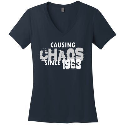 Causing Chaos Since 1963 Funny 56th Birthday Women's V-Neck T-Shirt