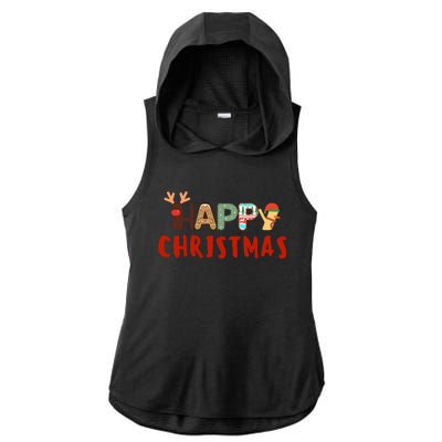 Christmas Cute Santa Cute Reindeer Ladies PosiCharge Tri-Blend Wicking Draft Hoodie Tank