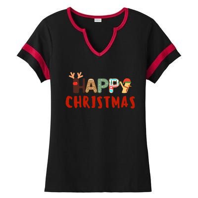 Christmas Cute Santa Cute Reindeer Ladies Halftime Notch Neck Tee