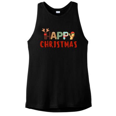 Christmas Cute Santa Cute Reindeer Ladies PosiCharge Tri-Blend Wicking Tank