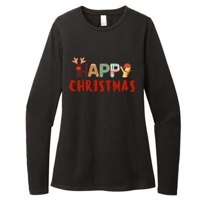 Christmas Cute Santa Cute Reindeer Womens CVC Long Sleeve Shirt