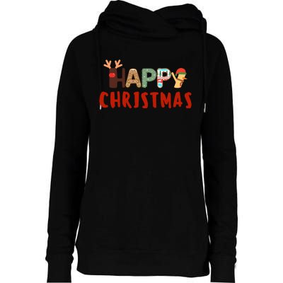 Christmas Cute Santa Cute Reindeer Womens Funnel Neck Pullover Hood