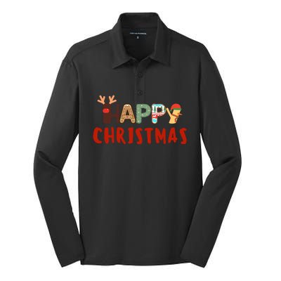 Christmas Cute Santa Cute Reindeer Silk Touch Performance Long Sleeve Polo