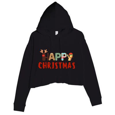 Christmas Cute Santa Cute Reindeer Crop Fleece Hoodie