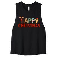 Christmas Cute Santa Cute Reindeer Women's Racerback Cropped Tank