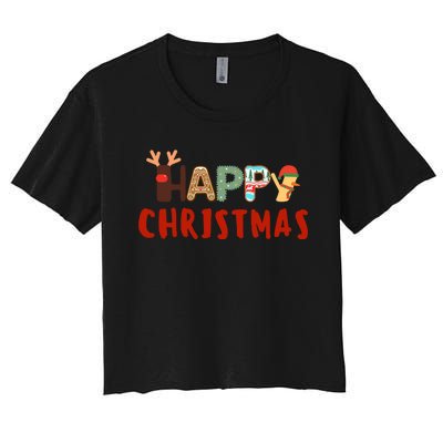 Christmas Cute Santa Cute Reindeer Women's Crop Top Tee