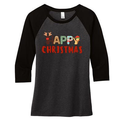 Christmas Cute Santa Cute Reindeer Women's Tri-Blend 3/4-Sleeve Raglan Shirt