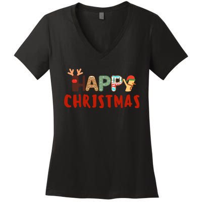 Christmas Cute Santa Cute Reindeer Women's V-Neck T-Shirt