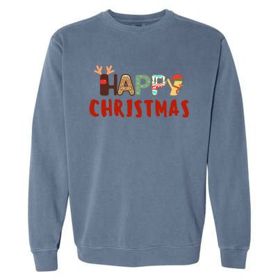 Christmas Cute Santa Cute Reindeer Garment-Dyed Sweatshirt