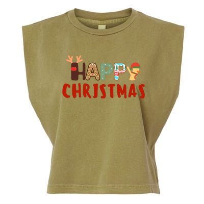 Christmas Cute Santa Cute Reindeer Garment-Dyed Women's Muscle Tee