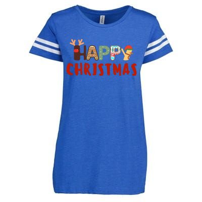 Christmas Cute Santa Cute Reindeer Enza Ladies Jersey Football T-Shirt