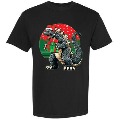 Cool Christmas Santa Japanese Monster Kaiju Garment-Dyed Heavyweight T-Shirt