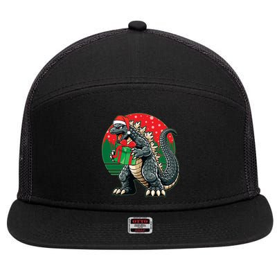 Cool Christmas Santa Japanese Monster Kaiju 7 Panel Mesh Trucker Snapback Hat