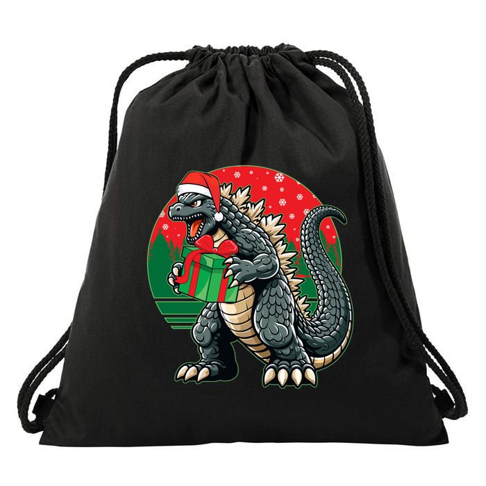 Cool Christmas Santa Japanese Monster Kaiju Drawstring Bag