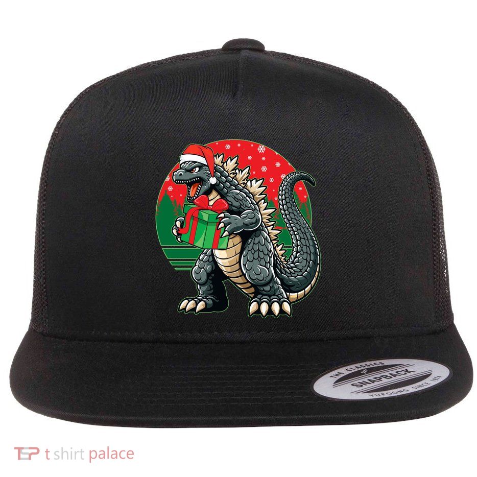 Cool Christmas Santa Japanese Monster Kaiju Flat Bill Trucker Hat