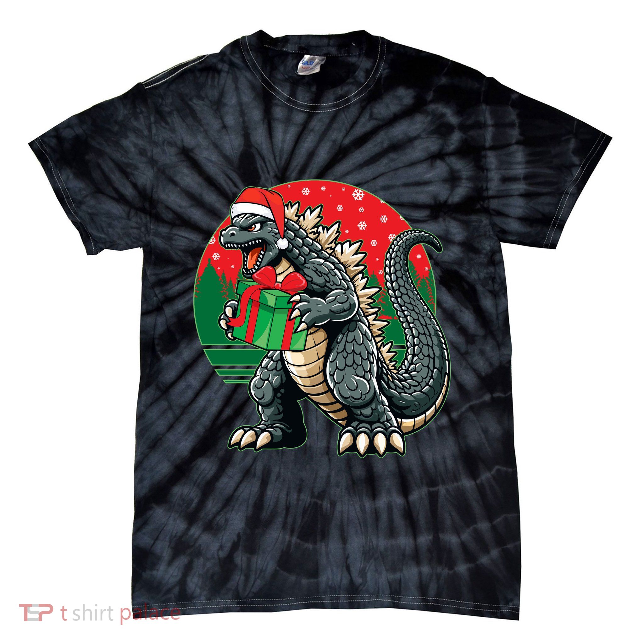 Cool Christmas Santa Japanese Monster Kaiju Tie-Dye T-Shirt