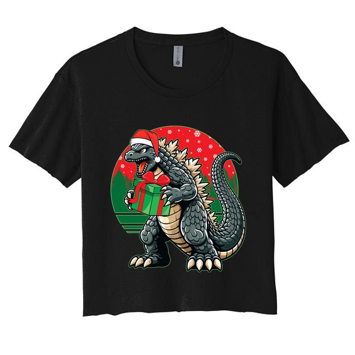 Cool Christmas Santa Japanese Monster Kaiju Women's Crop Top Tee