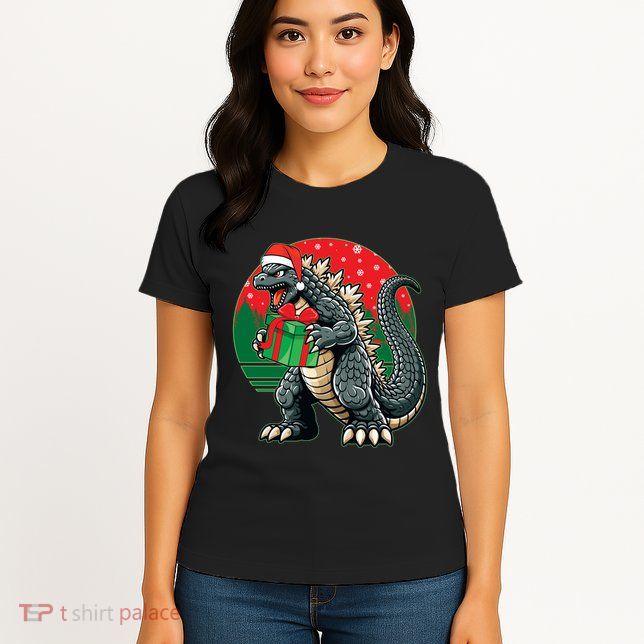 Cool Christmas Santa Japanese Monster Kaiju Womens T-Shirt
