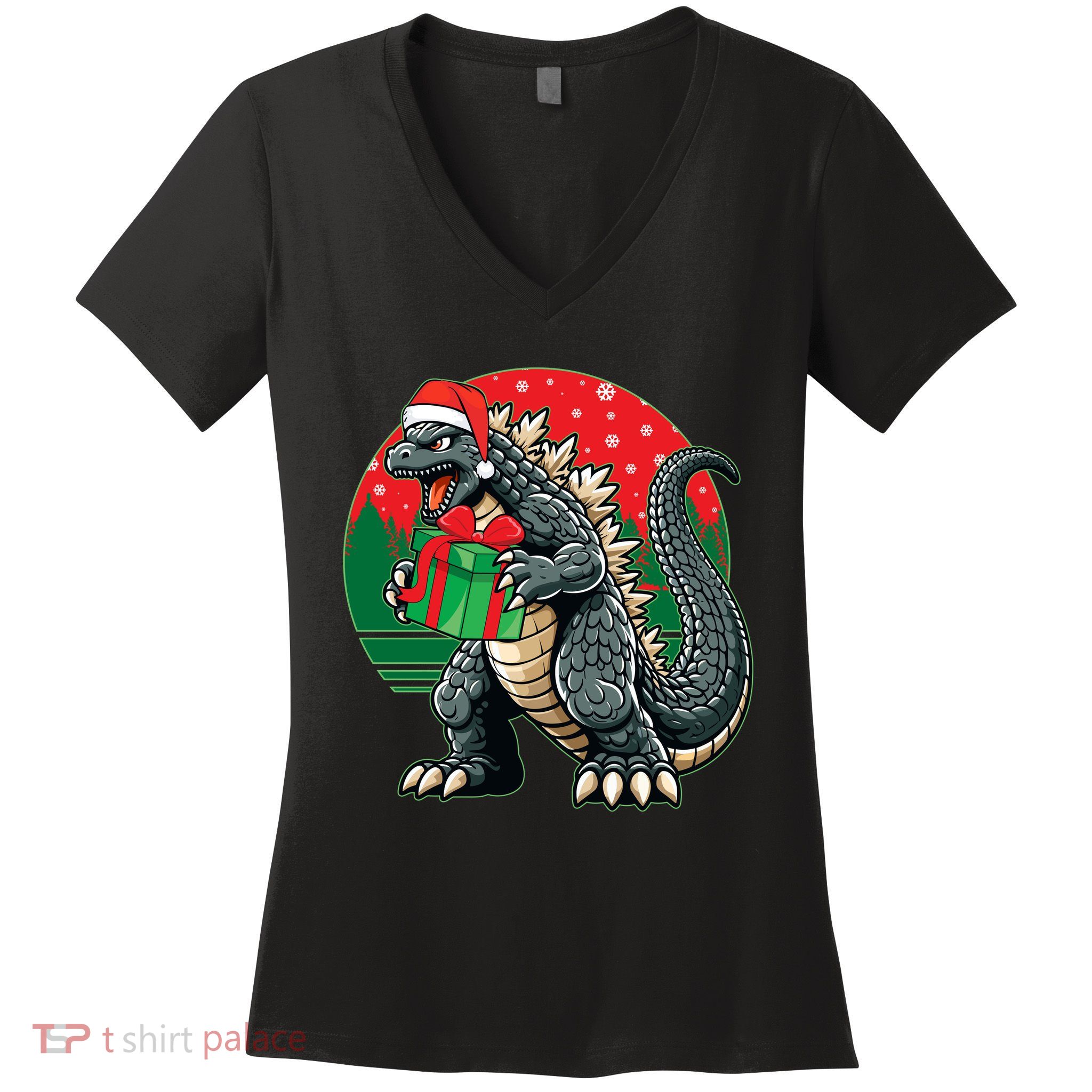 Cool Christmas Santa Japanese Monster Kaiju Women's V-Neck T-Shirt
