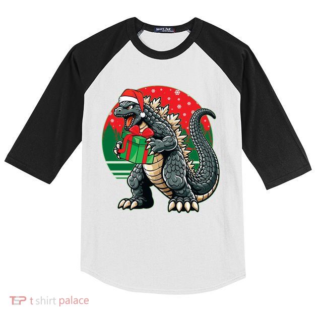 Cool Christmas Santa Japanese Monster Kaiju Kids Colorblock Raglan Jersey