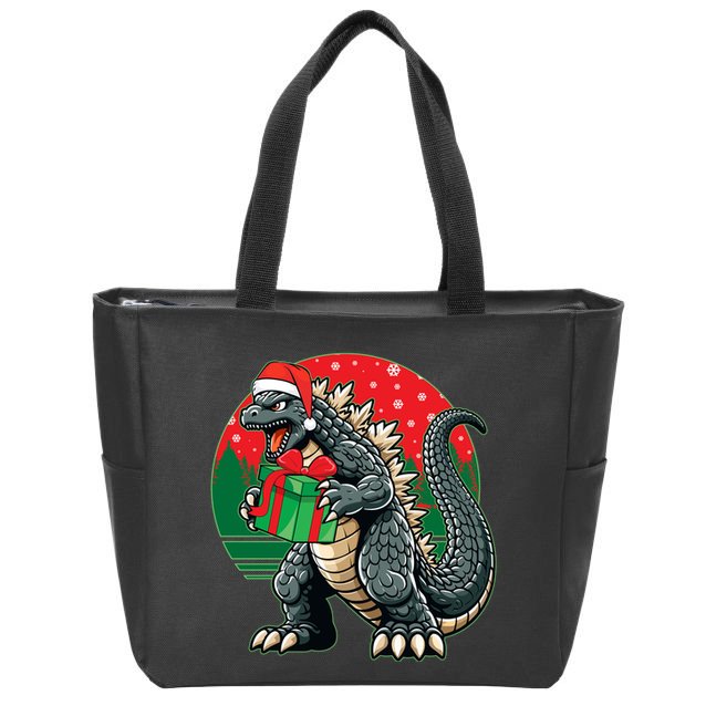 Cool Christmas Santa Japanese Monster Kaiju Zip Tote Bag