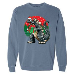 Cool Christmas Santa Japanese Monster Kaiju Garment-Dyed Sweatshirt