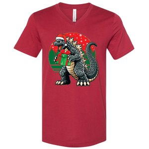 Cool Christmas Santa Japanese Monster Kaiju V-Neck T-Shirt