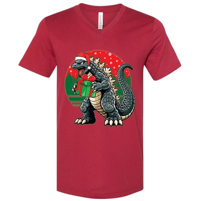 Cool Christmas Santa Japanese Monster Kaiju V-Neck T-Shirt