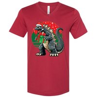 Cool Christmas Santa Japanese Monster Kaiju V-Neck T-Shirt