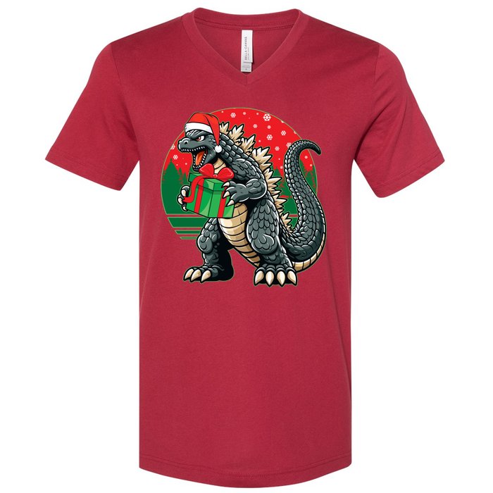 Cool Christmas Santa Japanese Monster Kaiju V-Neck T-Shirt