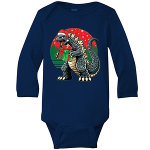 Cool Christmas Santa Japanese Monster Kaiju Baby Long Sleeve Bodysuit