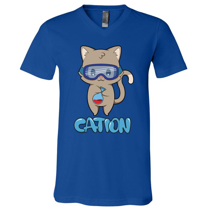 Cation Cute Science Cat Pawsitive Elet Chemistry Teacher Gift V-Neck T-Shirt