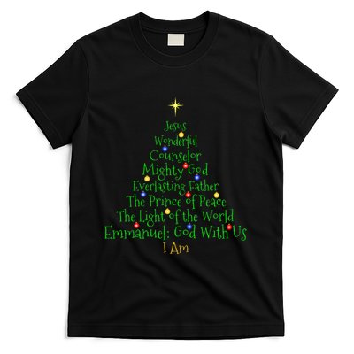 Christian Christmas S Bible Names Of Jesus Tree Shaped T-Shirt
