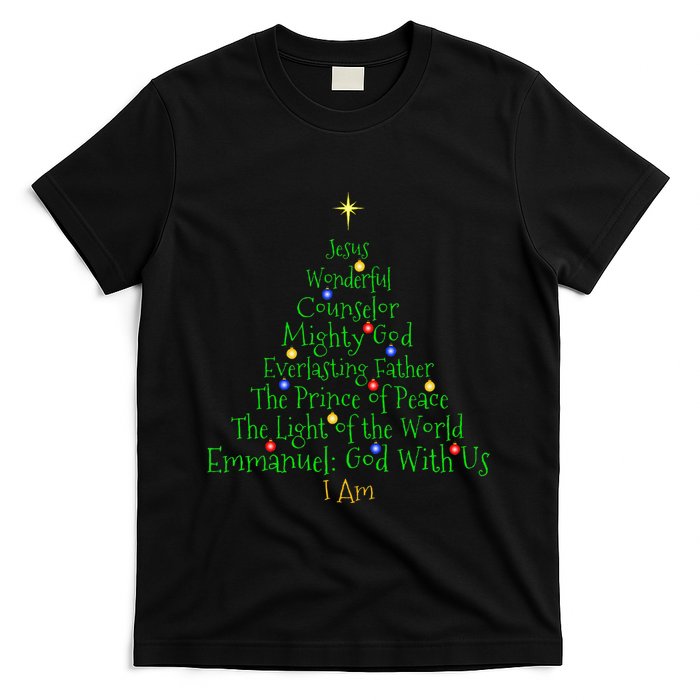 Christian Christmas S Bible Names Of Jesus Tree Shaped T-Shirt