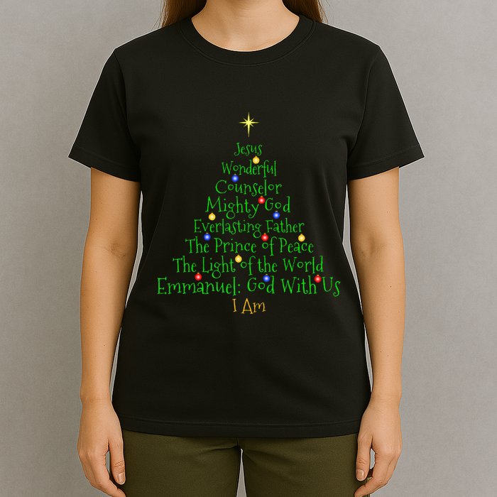 Christian Christmas S Bible Names Of Jesus Tree Shaped T-Shirt