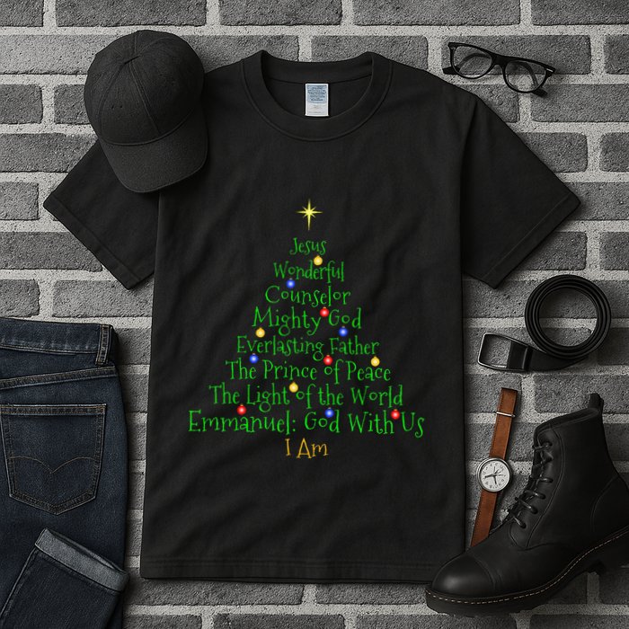 Christian Christmas S Bible Names Of Jesus Tree Shaped Tall T-Shirt