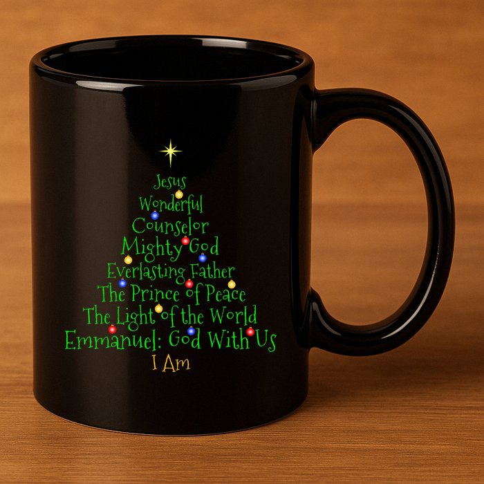 Christian Christmas S Bible Names Of Jesus Tree Shaped 11oz C Handle Ceramic Mug
