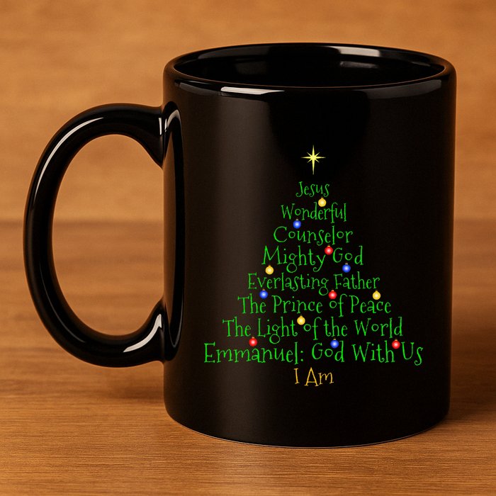 Christian Christmas S Bible Names Of Jesus Tree Shaped 11oz C Handle Ceramic Mug